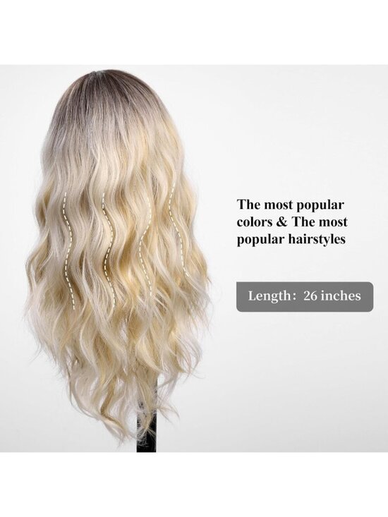 Women\'s Blonde Heat Resistant Long Curly Wavy Synthetic Wig with Bangs Size 26In main image 6